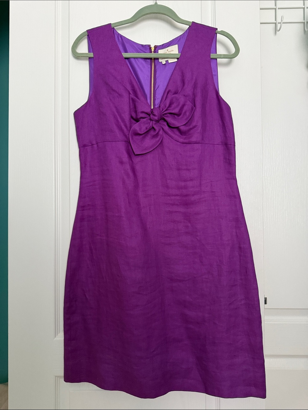 ♠️ Kate Spade Linen Purple Bow-Front Sleeveless Dress Sz 12